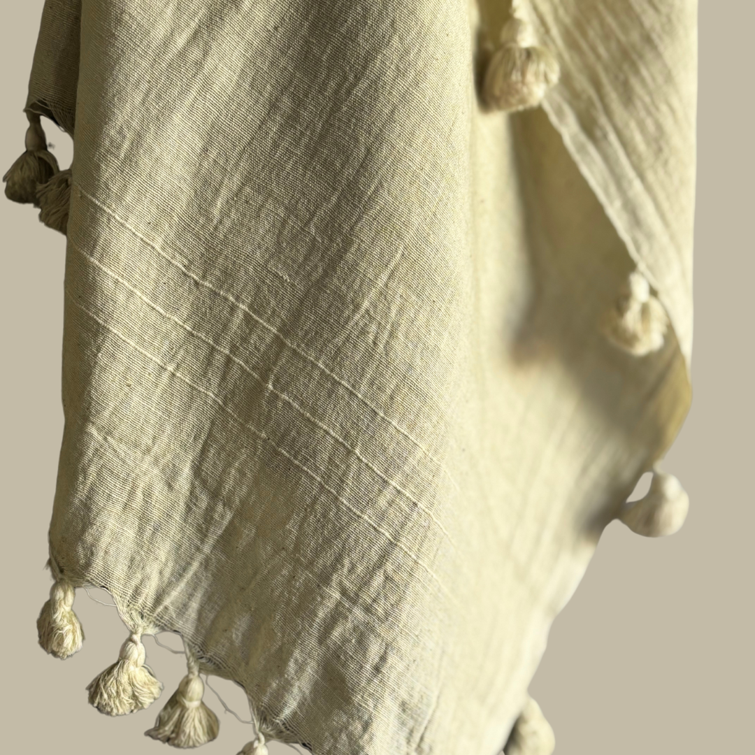 Natural Handspun Cotton Dupatta with Tassels : Mint Green