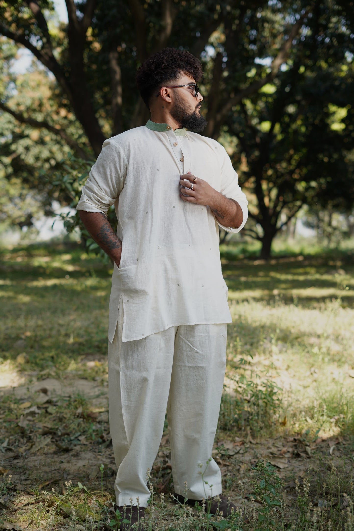 Handspun Khadi Men’s Trousers : Kora & White