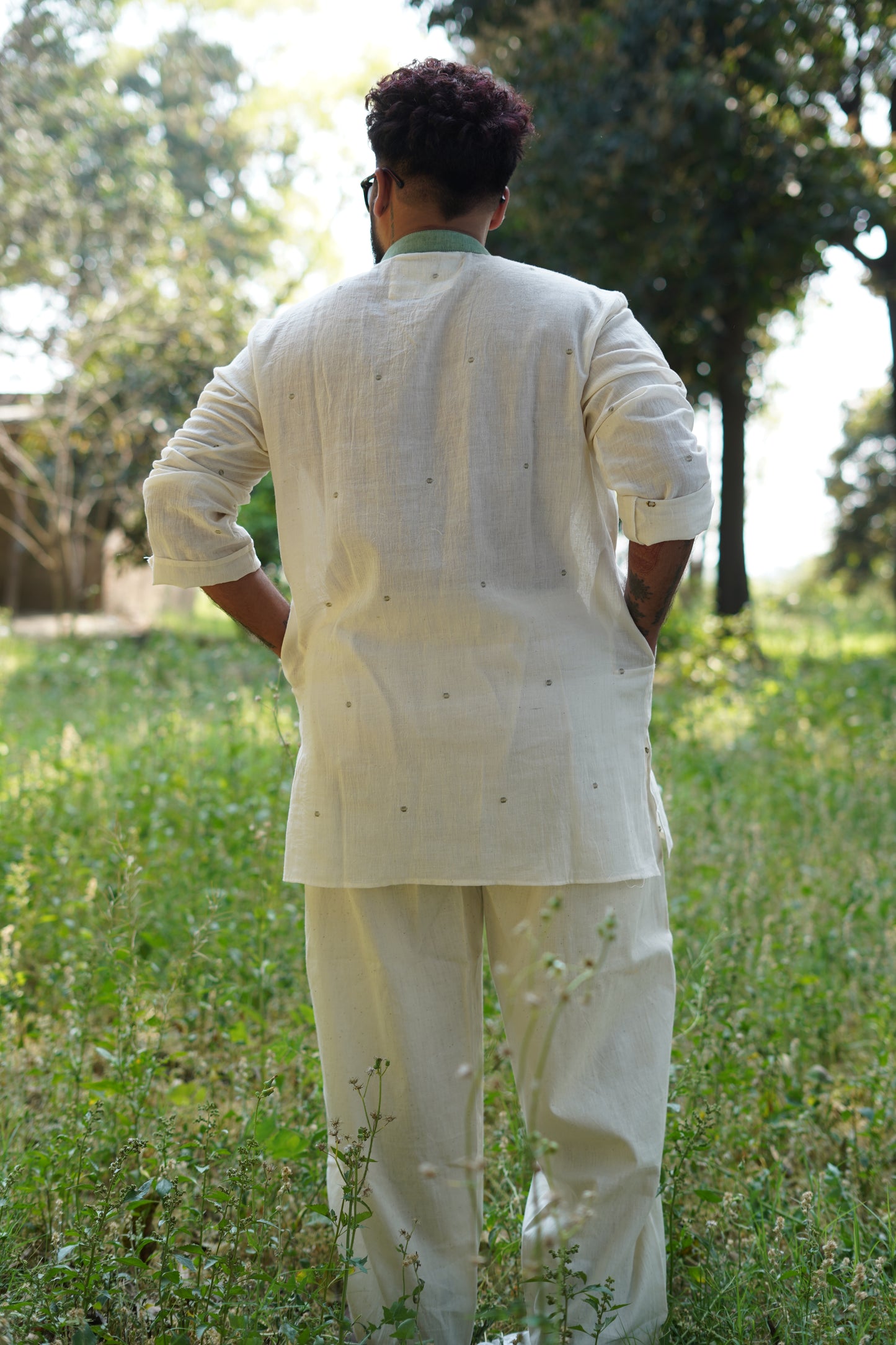Cocoon Jamdani Short Kurta - Off White Handwoven