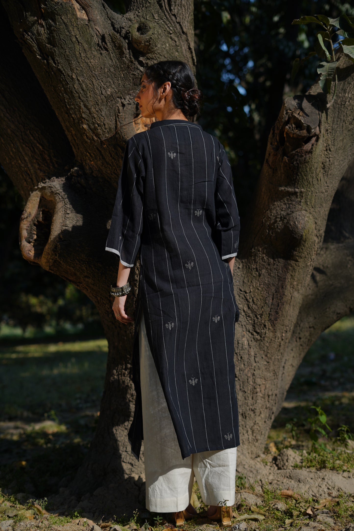 Black Jamdani Woven Straight long Kurta