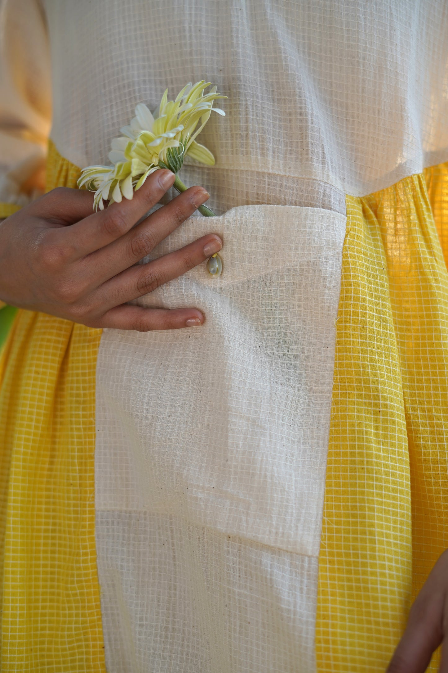 Handwoven Checked Yellow Kora Dress