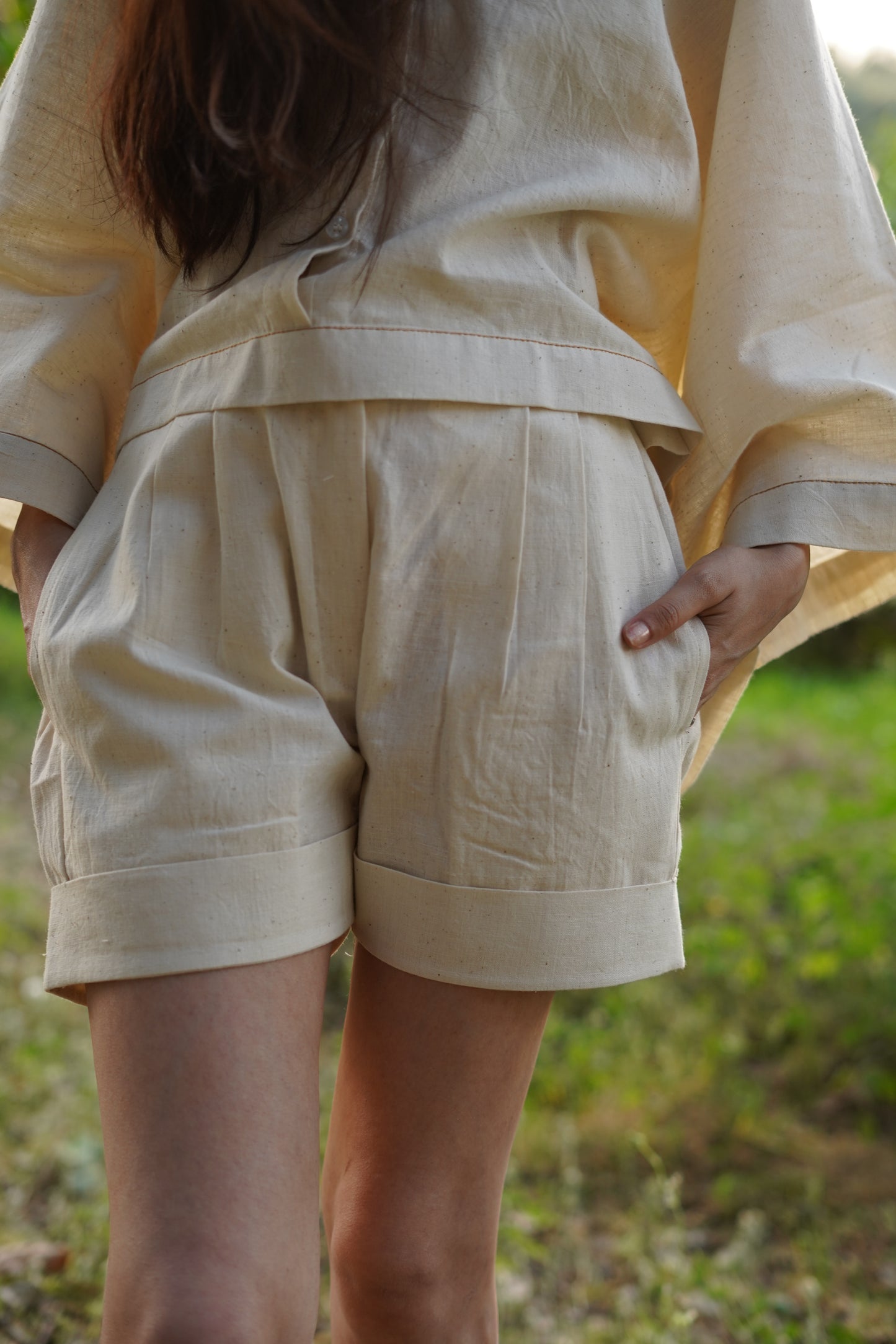 Kora Natural Khadi Kaftan Top - Handwoven & Handspun