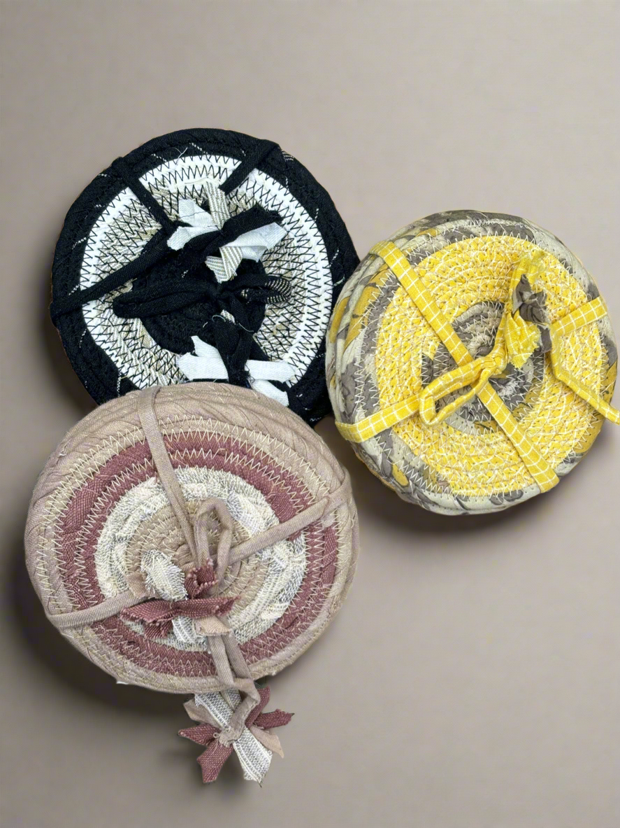 Upcycled Coasters Set of 6 pieces | Zero Waste Table Accessories from Fabric Scraps