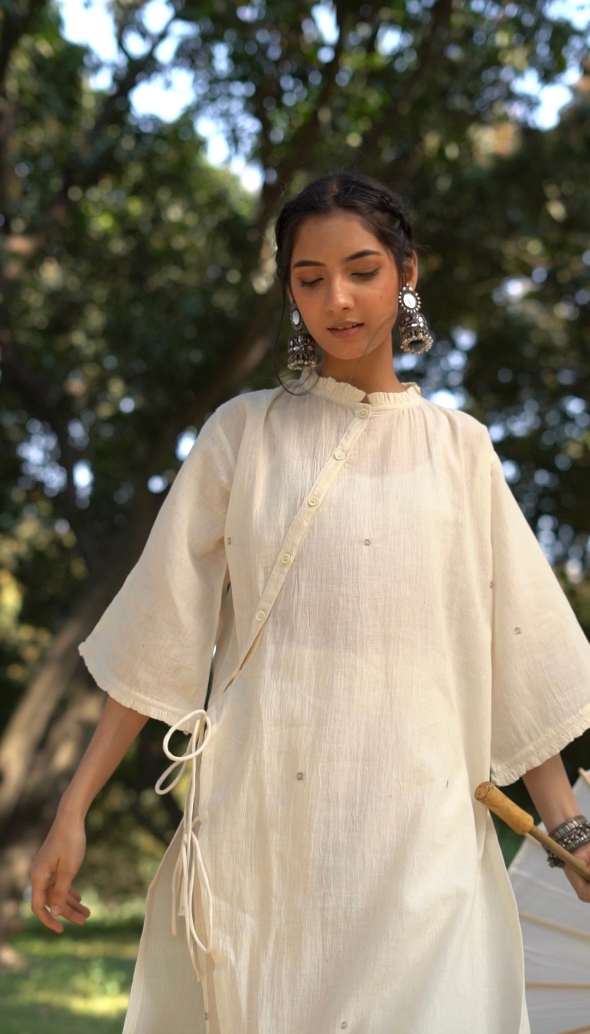 Off White Cocoon Jamdani Kurta - Handwoven