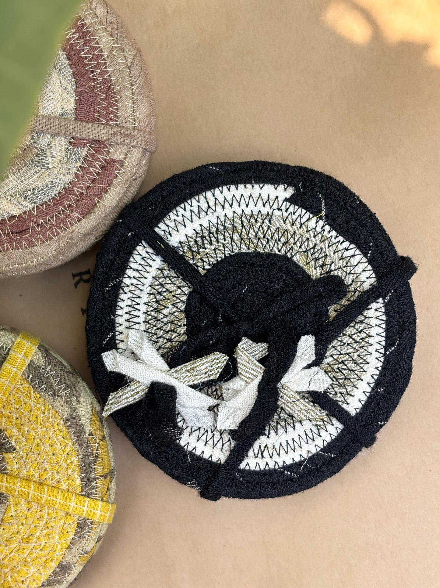 Upcycled Coasters Set of 6 pieces | Zero Waste Table Accessories from Fabric Scraps