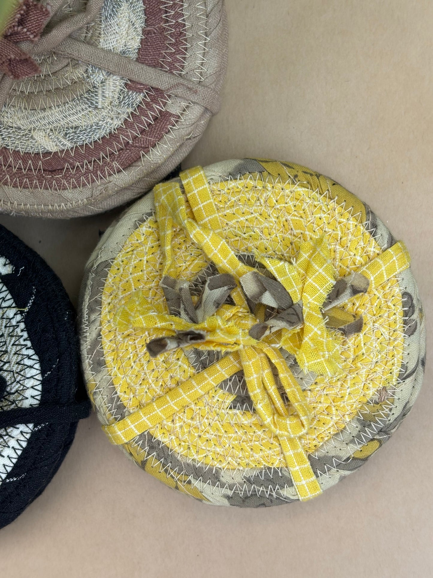 Upcycled Coasters Set of 6 pieces | Zero Waste Table Accessories from Fabric Scraps