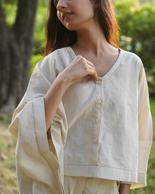 Kora Natural Khadi Kaftan Top - Handwoven & Handspun