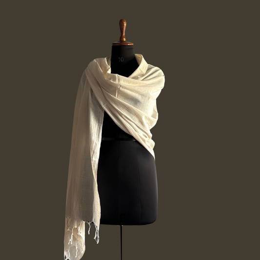 Kora Khadi Handspun Cotton Dupatta with Hand-Twisted Tassels