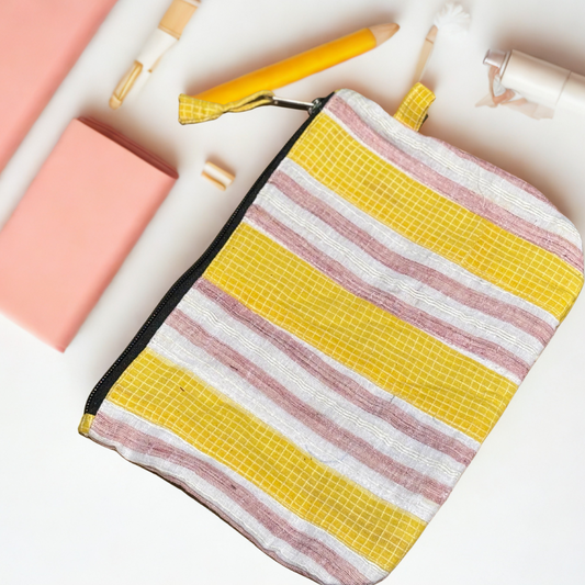 Yellow Pink Zero Waste Pouch | Sustainable Cotton Travel Pouch/Organizer