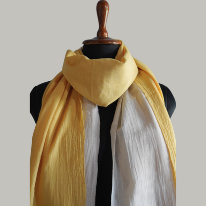 Dual Tone Handwoven Cotton Dupatta – Yellow & Beige