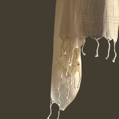 Kora Khadi Handspun Cotton Dupatta with Hand-Twisted Tassels