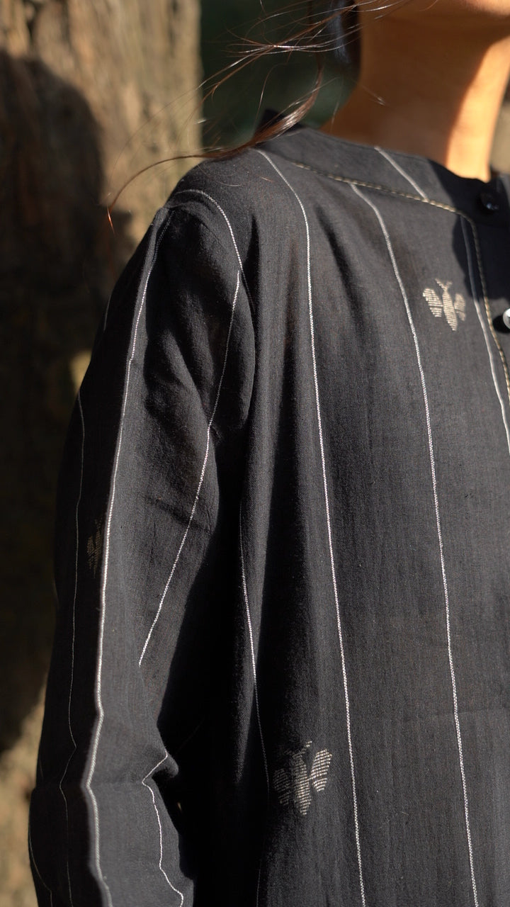Black Jamdani Woven Straight long Kurta