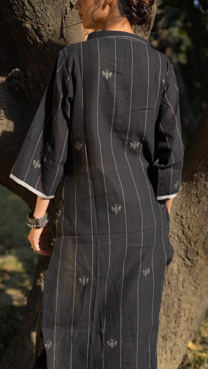 Black Jamdani Woven Straight long Kurta