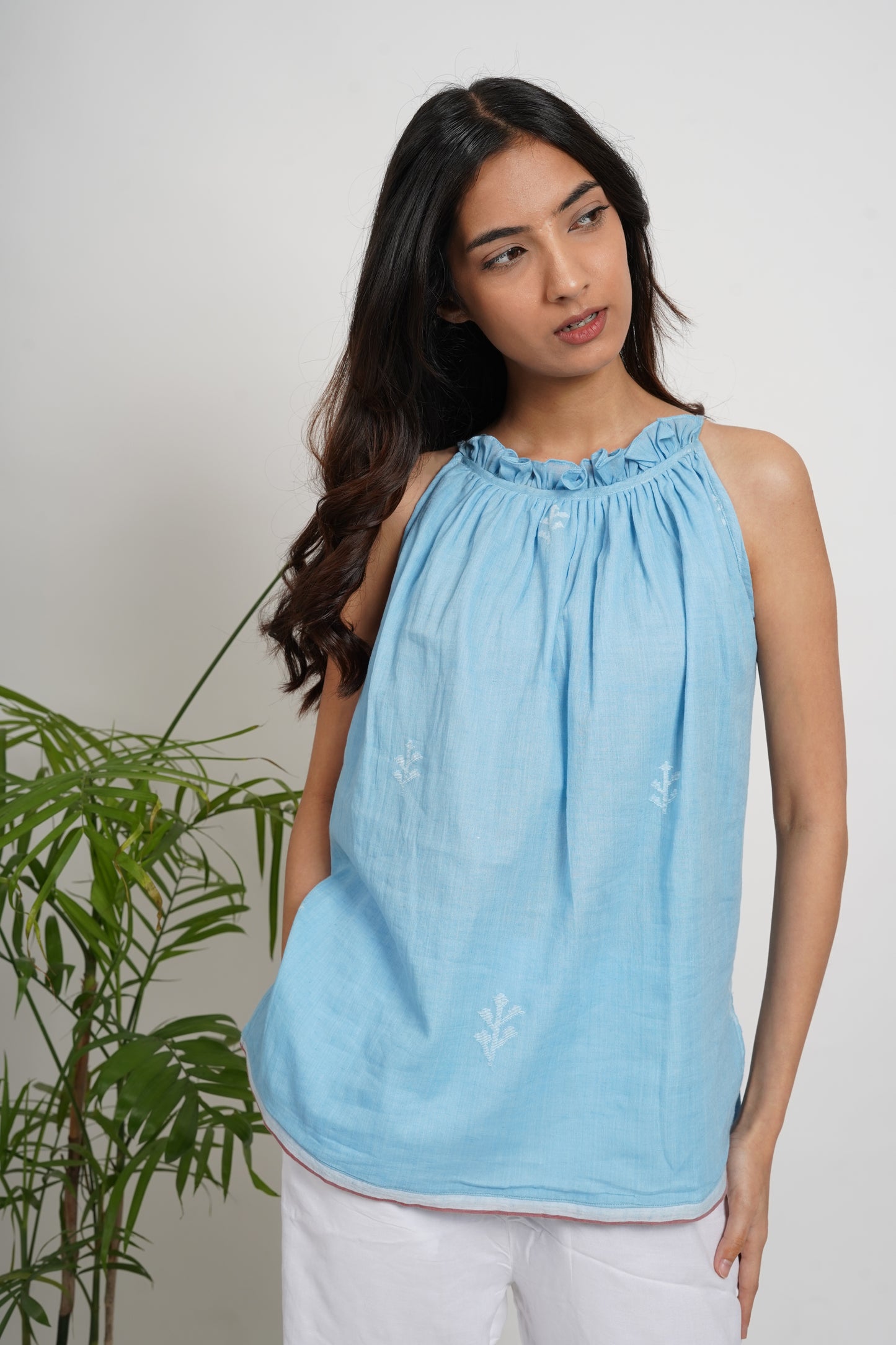 Sky high neck sleeveless Top