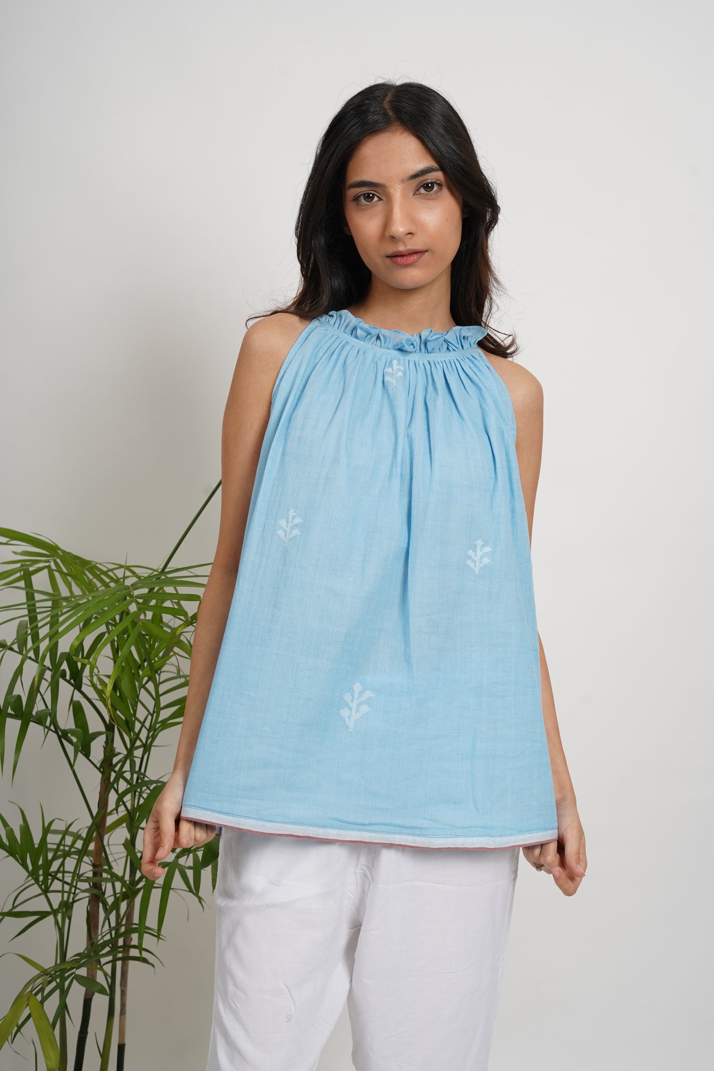 Sky high neck sleeveless Top