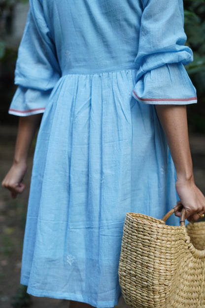 Sky light Handwoven Jamdani Dress