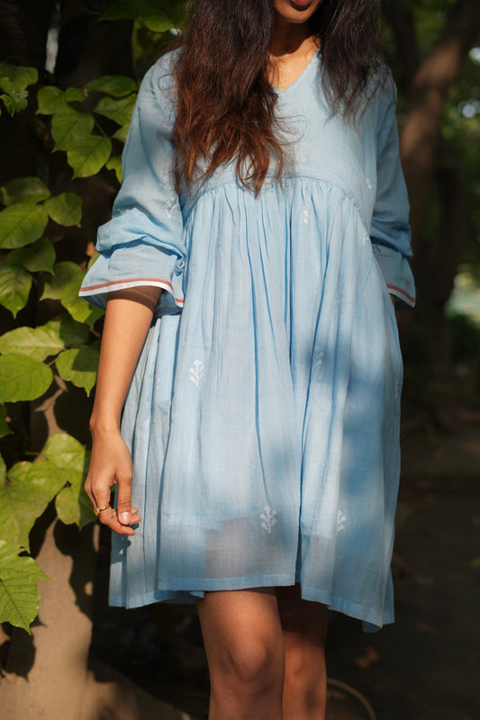 Sky light Handwoven Jamdani Dress