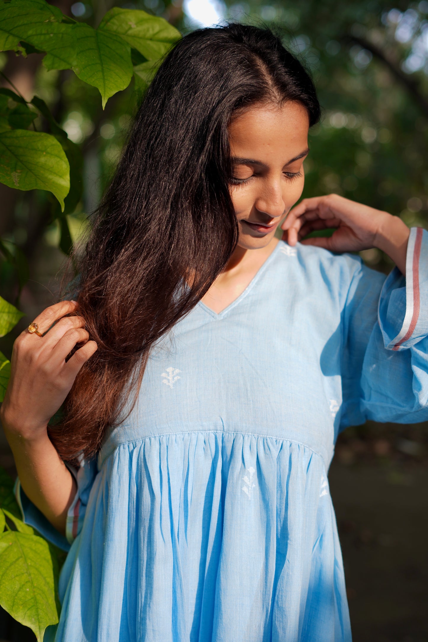 Sky light Handwoven Jamdani Dress