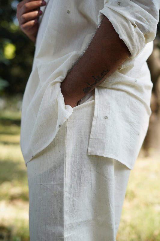 Handspun Khadi Men’s Trousers : Kora & White