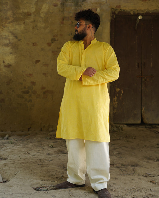 Handwoven Checkered & Solid Kurta - Available in 2 colors