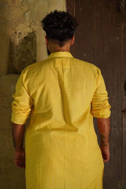 Handwoven Checkered & Solid Kurta - Available in 2 colors