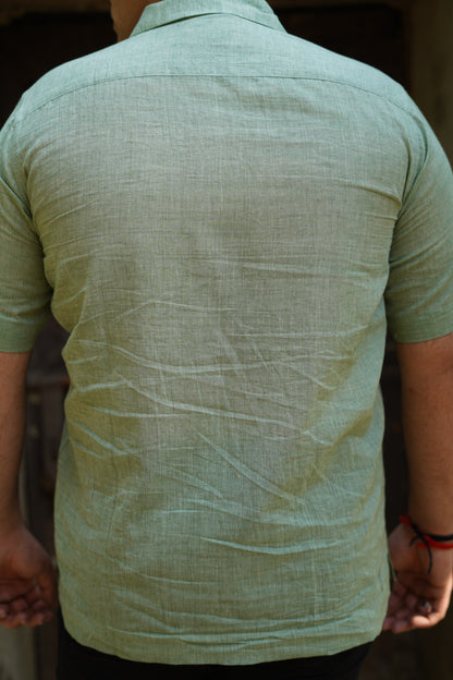 Green Handwoven Cotton Shirt - Cuban Collar