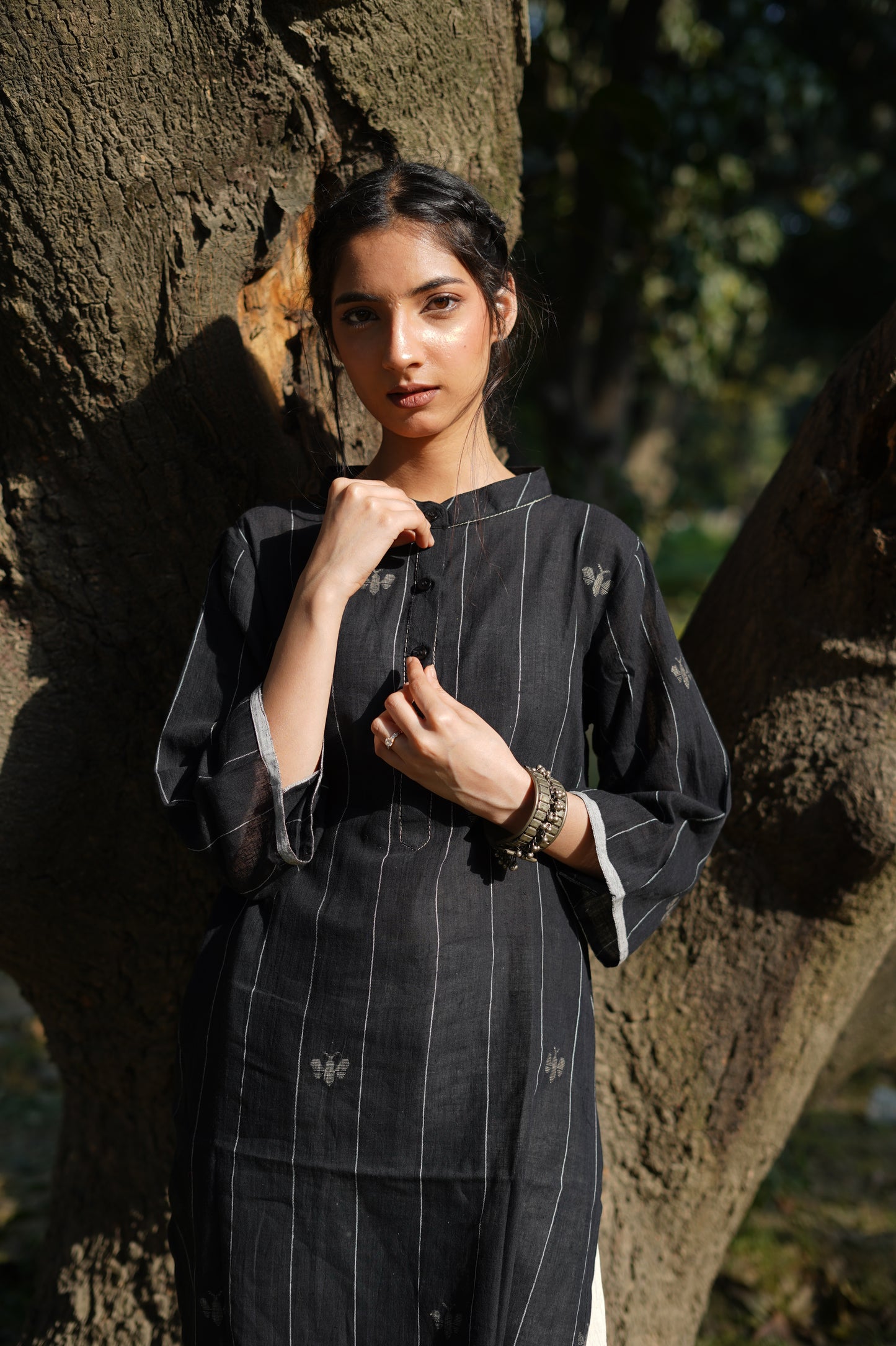 Black Jamdani Woven Straight long Kurta