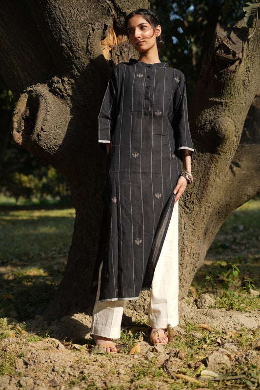 Black Jamdani Woven Straight long Kurta