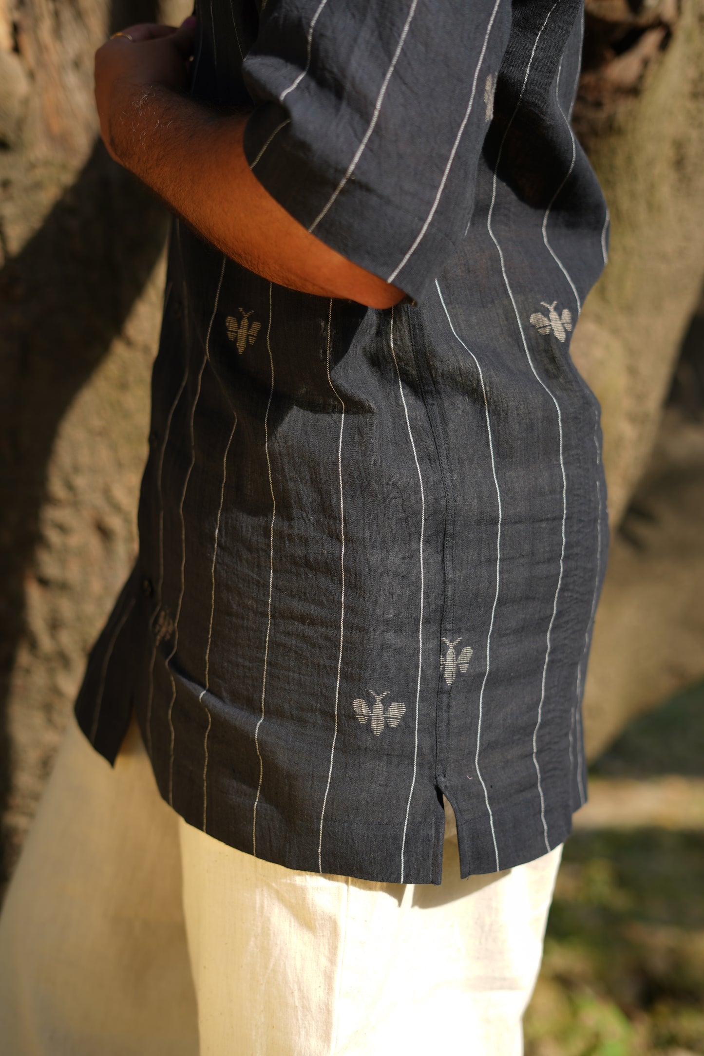 Black Jamdani Woven Men Shirt