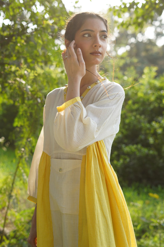 Handwoven Checked Yellow Kora Dress
