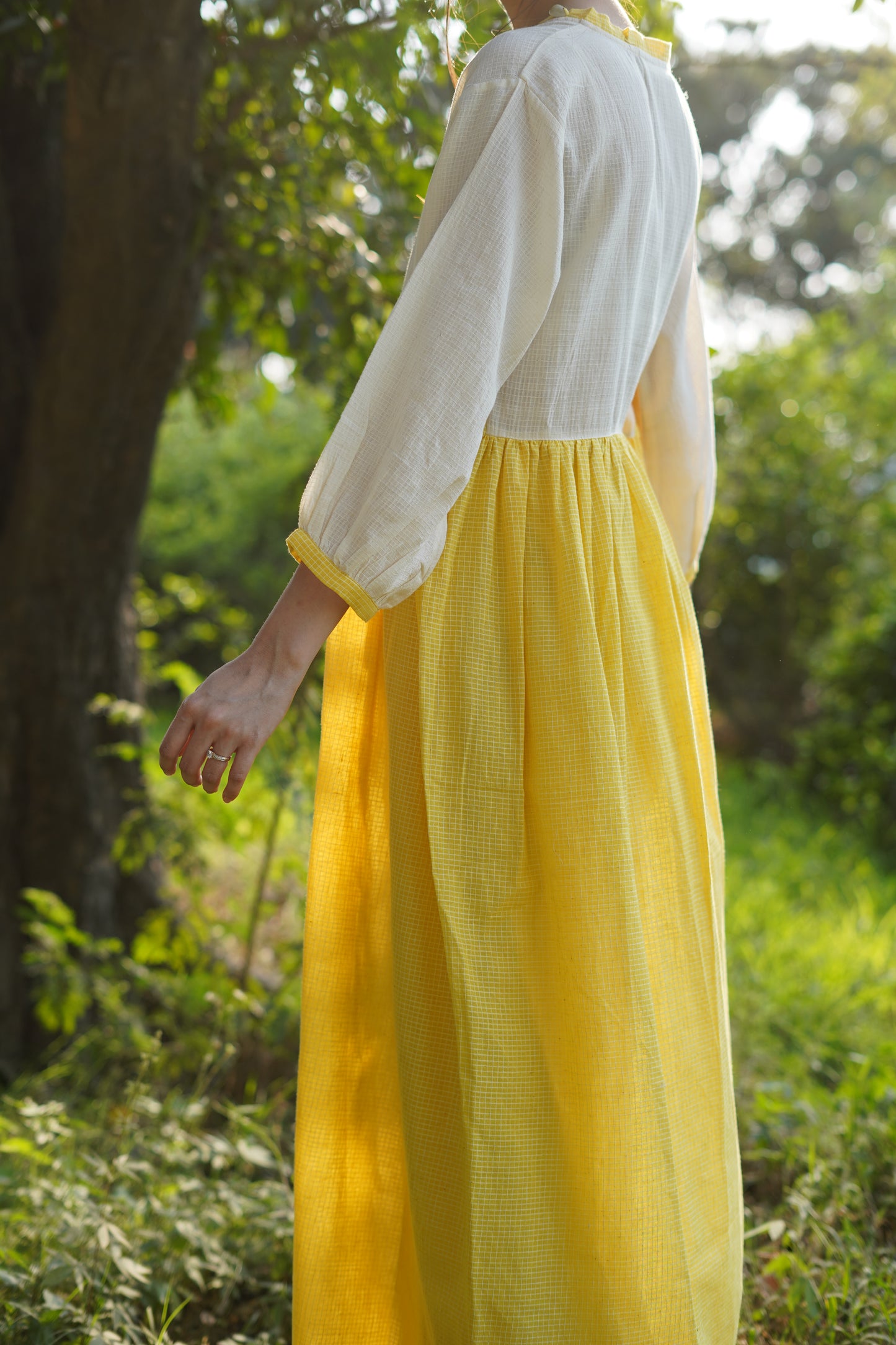 Handwoven Checked Yellow Kora Dress