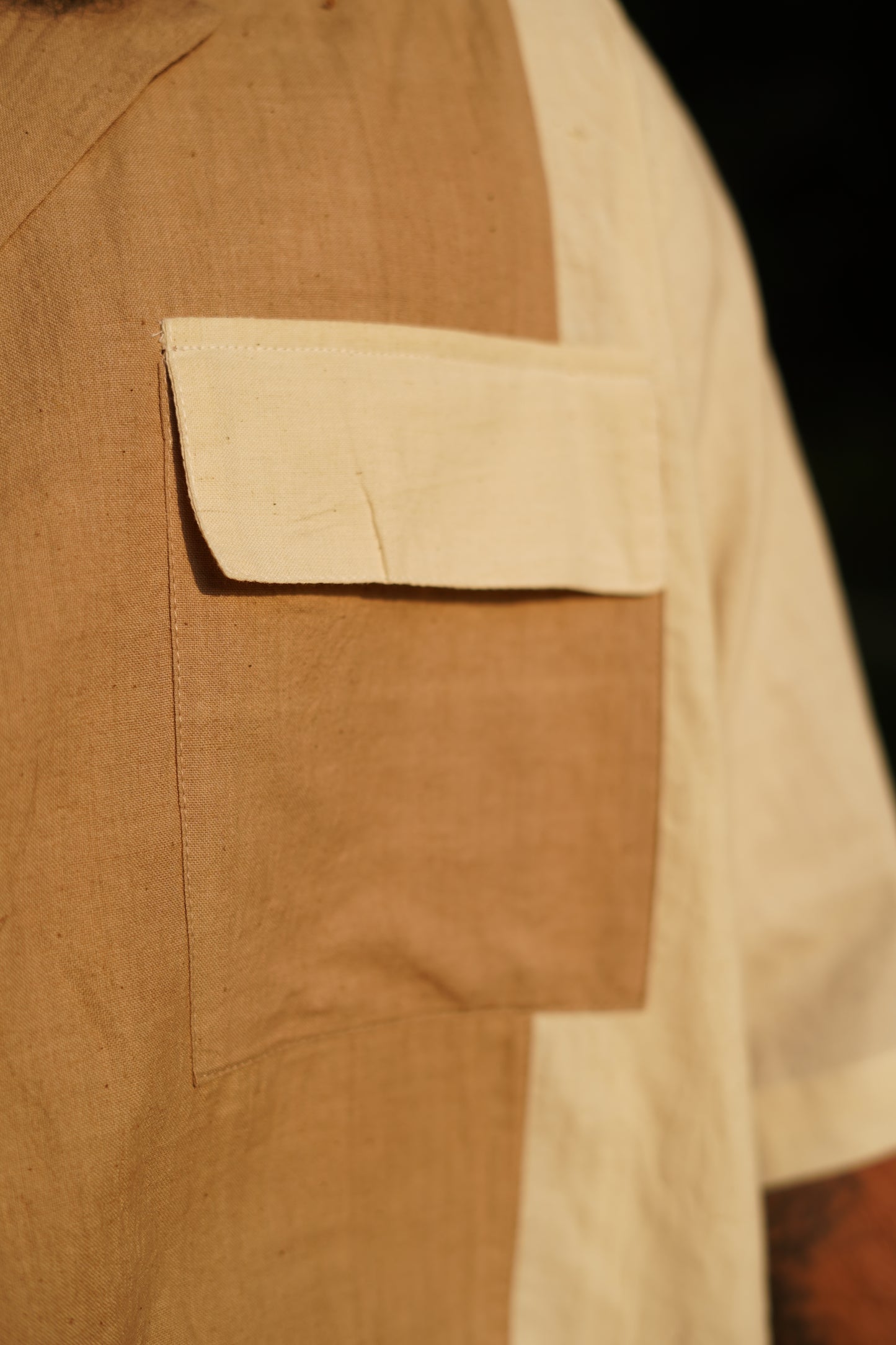 Cuban Collar Two-Tone Handwoven  Shirt - Brown & Kora