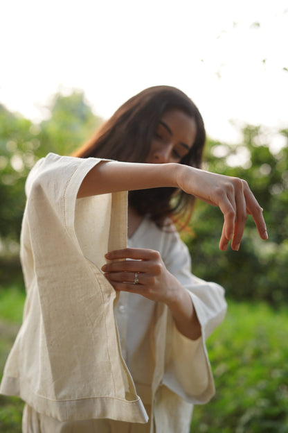 Kora Natural Khadi Kaftan Top - Handwoven & Handspun
