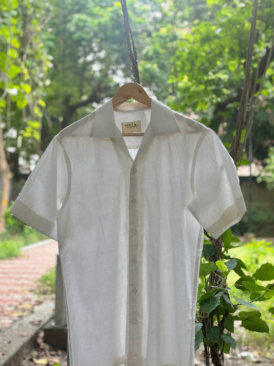 Handwoven White Cotton Shirt - Camp Collar